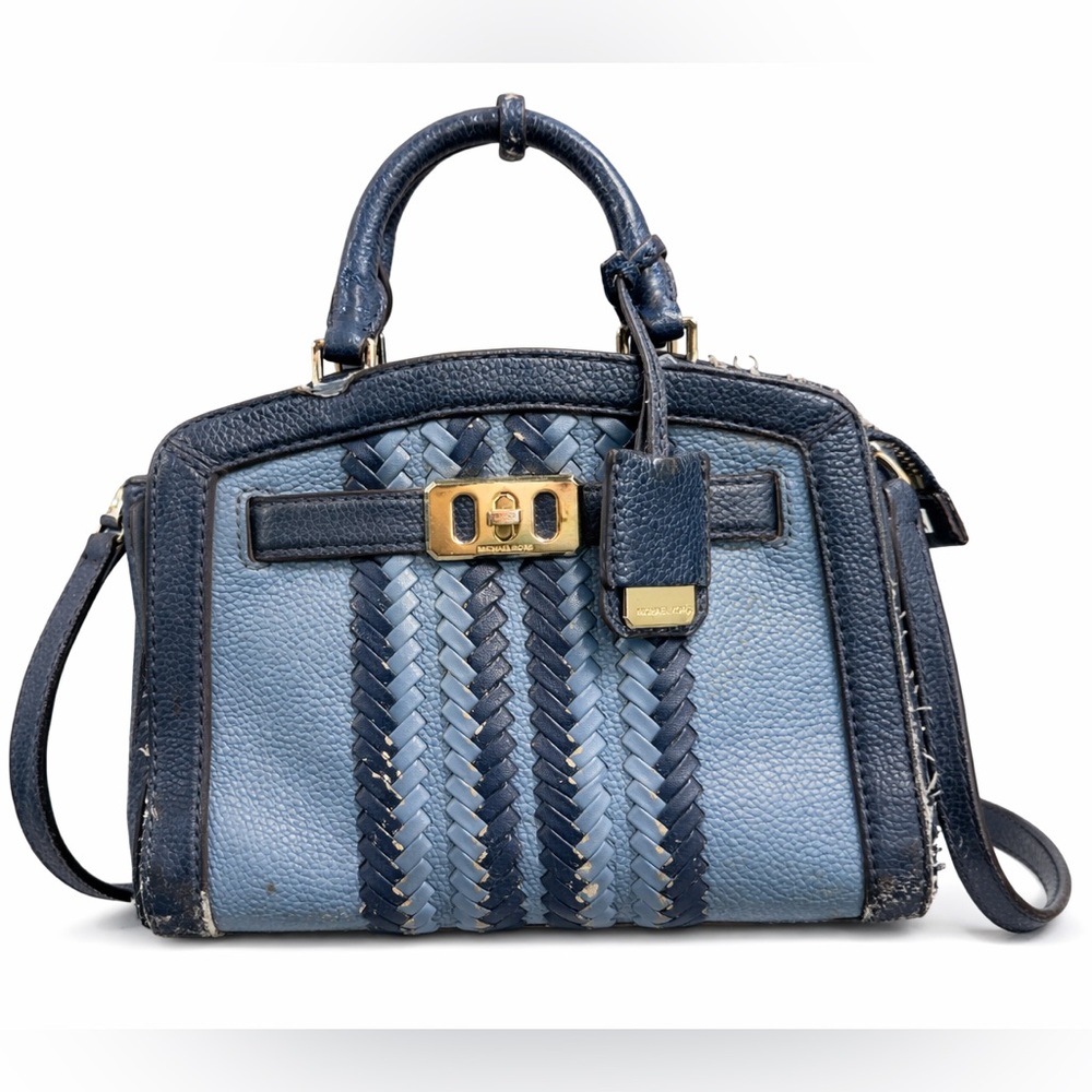 Michael Kors Blue Woven Leather Satchel / Crossbody – Needs TLC